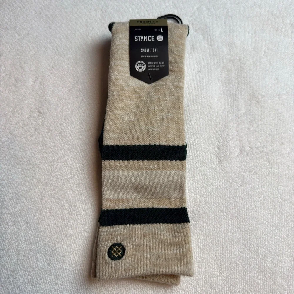 Stance Boyd Mid Merino Wool Blend Snow Mens OTC Socks Large 9-13 Beige Green New